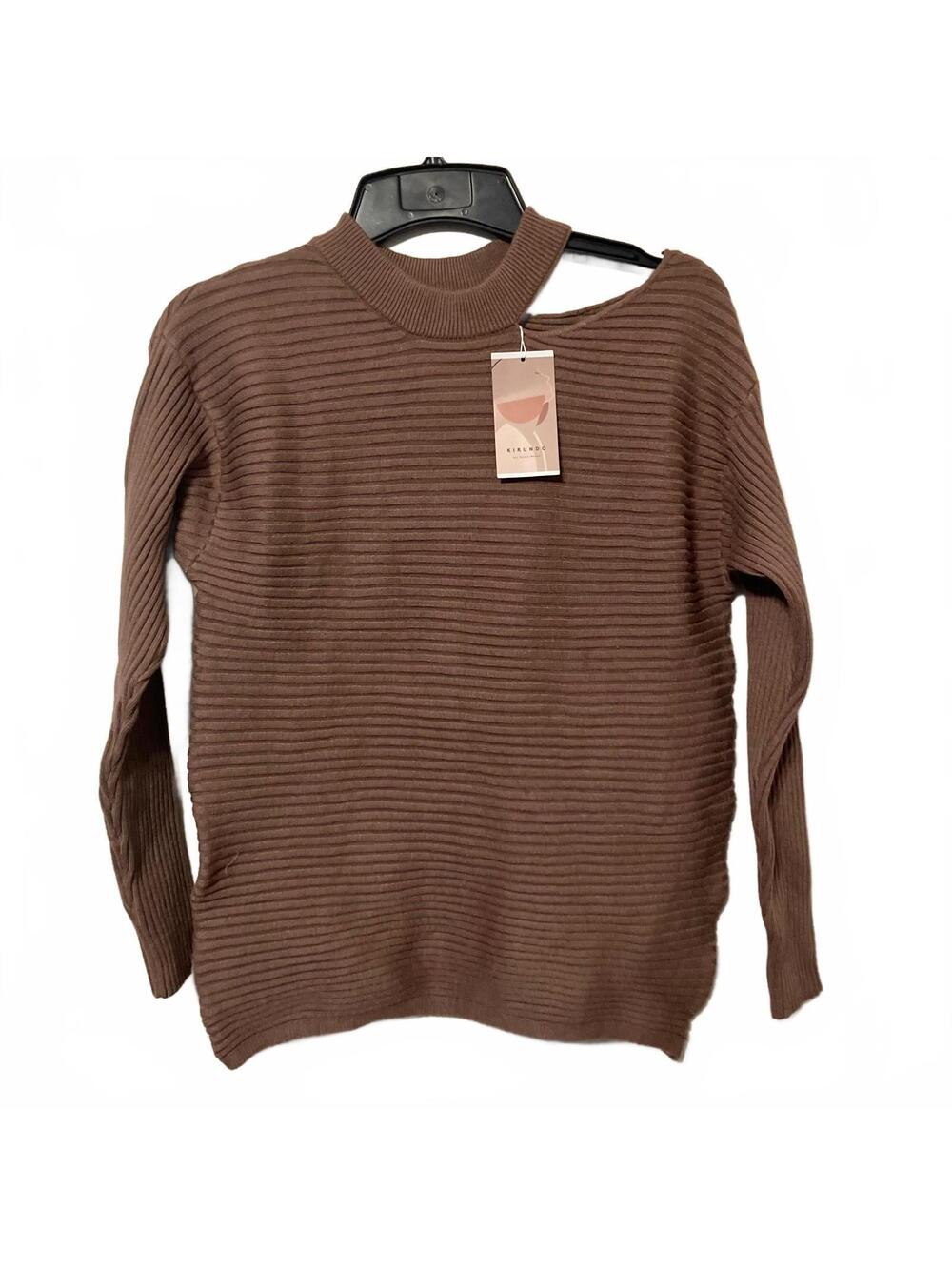Kirundo Brown Ribbed Edgy Minimalist Chunky Cutout Knit Sweater Women Medium-New